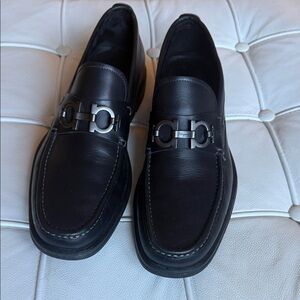 Salvatore Ferragamo Black Leather Slip-On Loafers